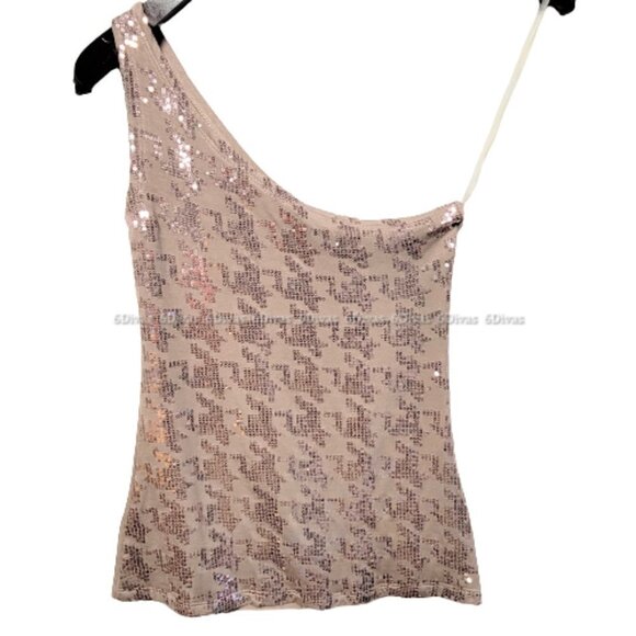 Taupe Color  One Shoulder Glitter Top Size M - Picture 1 of 9